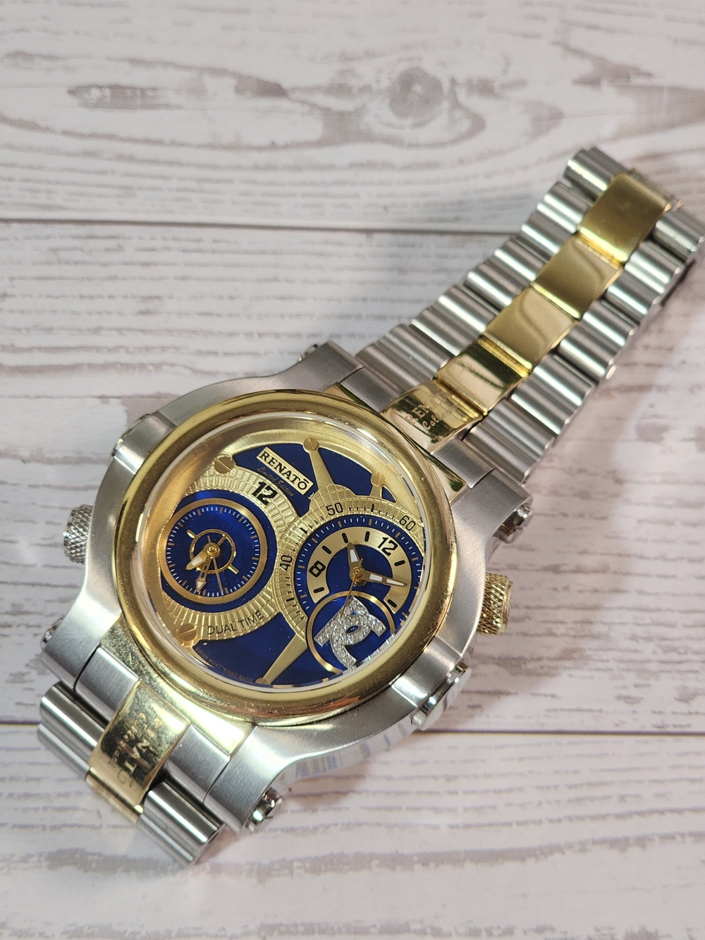 Renato Collezioni Dual Time Watch – Gold & Blue Luxury Statement Piece